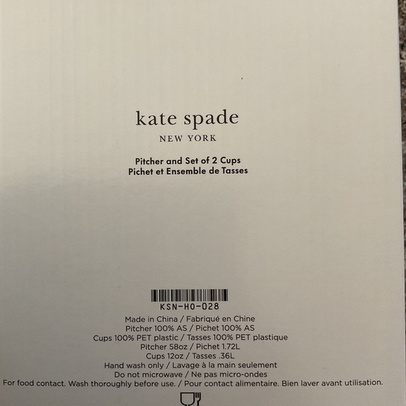 Kate Spade Lemon design Pitcher 58 oz and set of 2 cups 12 oz NIB - Picture 4 of 7